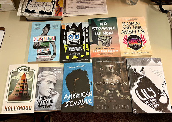 Shown: a selection of LGBTQ+ books at the Rainbow Book Fair this spring.