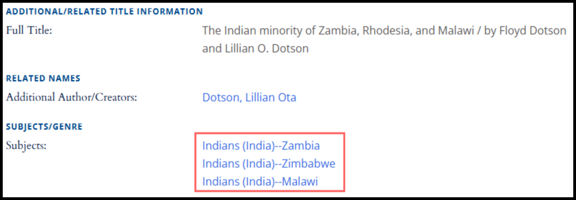 Catalog Ex: "Indians (India)" subject heading